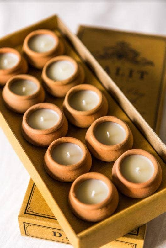 Handmade Terracotta Beeswax Tea Light Candles - Box of 10